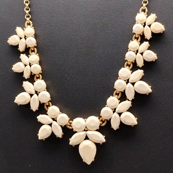 J. Crew Ivory Color Floral Statement Necklace Gold Tone Chain - Picture 1 of 12